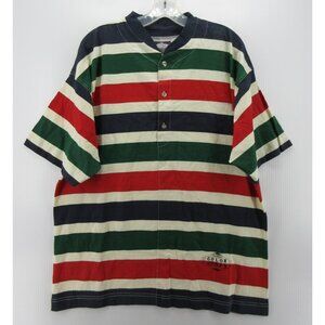 VINTAGE Cotler Shirt Large Color Corps Henley Striped 90s Logo Loose *